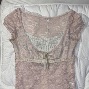 h:ours Lace Bodysuit in Pink and Cream